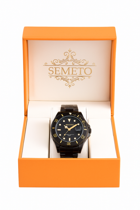 SEMETO “Black Reign” Dive Watch – Bold Quartz Stainless Steel Timepiece